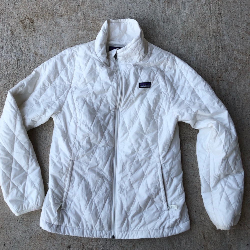Patagonia Nano Puff Jacket white Puffer Zip Up Girls Size 12 large 10